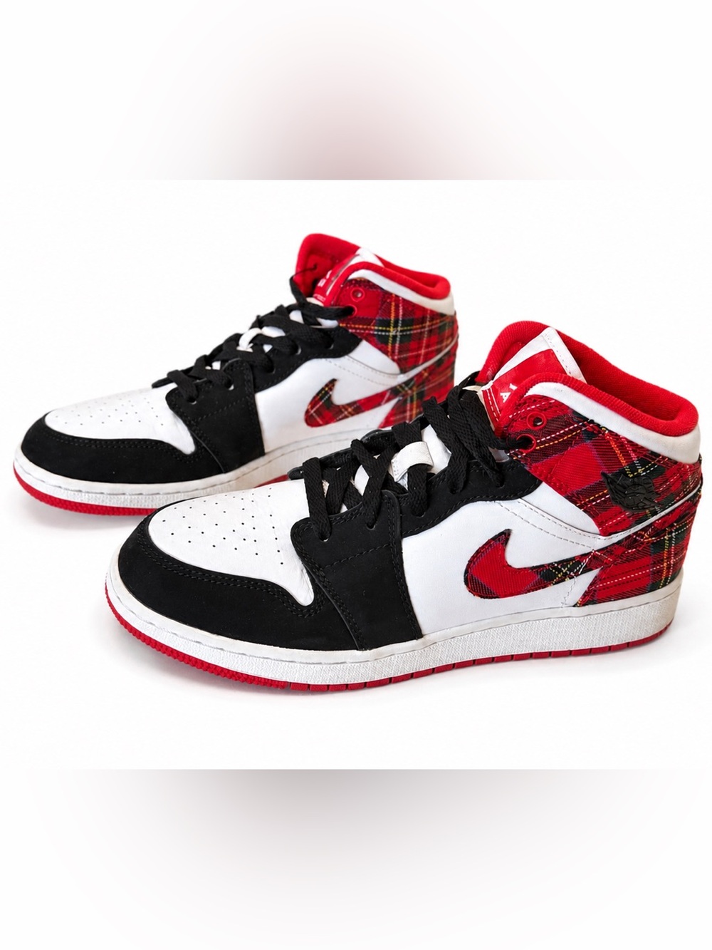 Jordan 1 Mid White Plaid (GS)- Nike Air Jordan- Great Condition! 7Y 🔥👟 - Picture 1 of 6